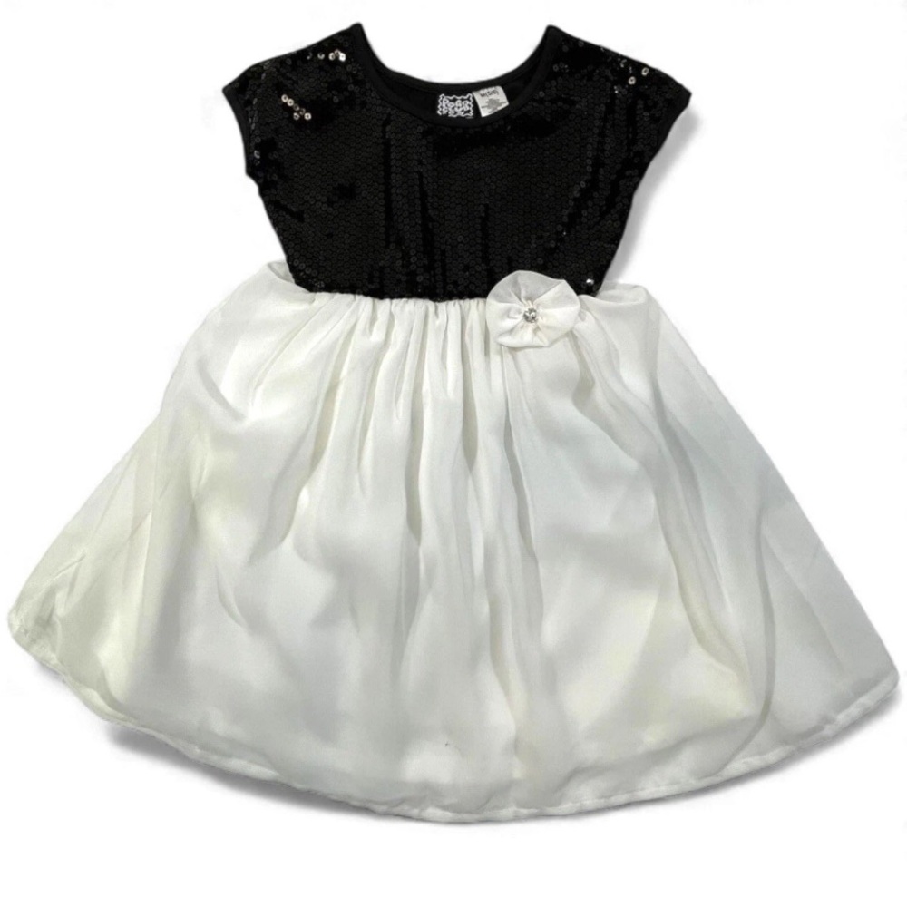 NWT Pogo Club Of NY Girls Youth Black Sequin White Chiffon Party Dress Sz M 5/6